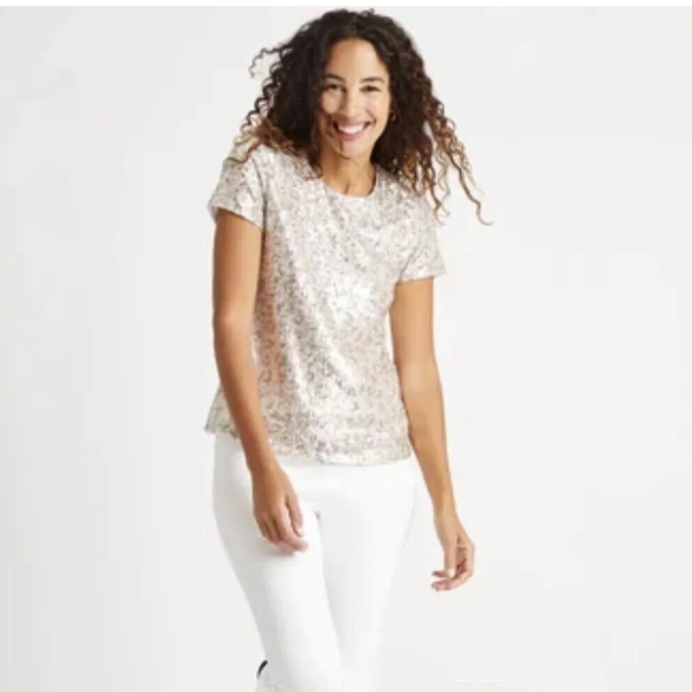 Jude Connally Lex Mini Leopard Sequin Short Sleeve Top NWT $198